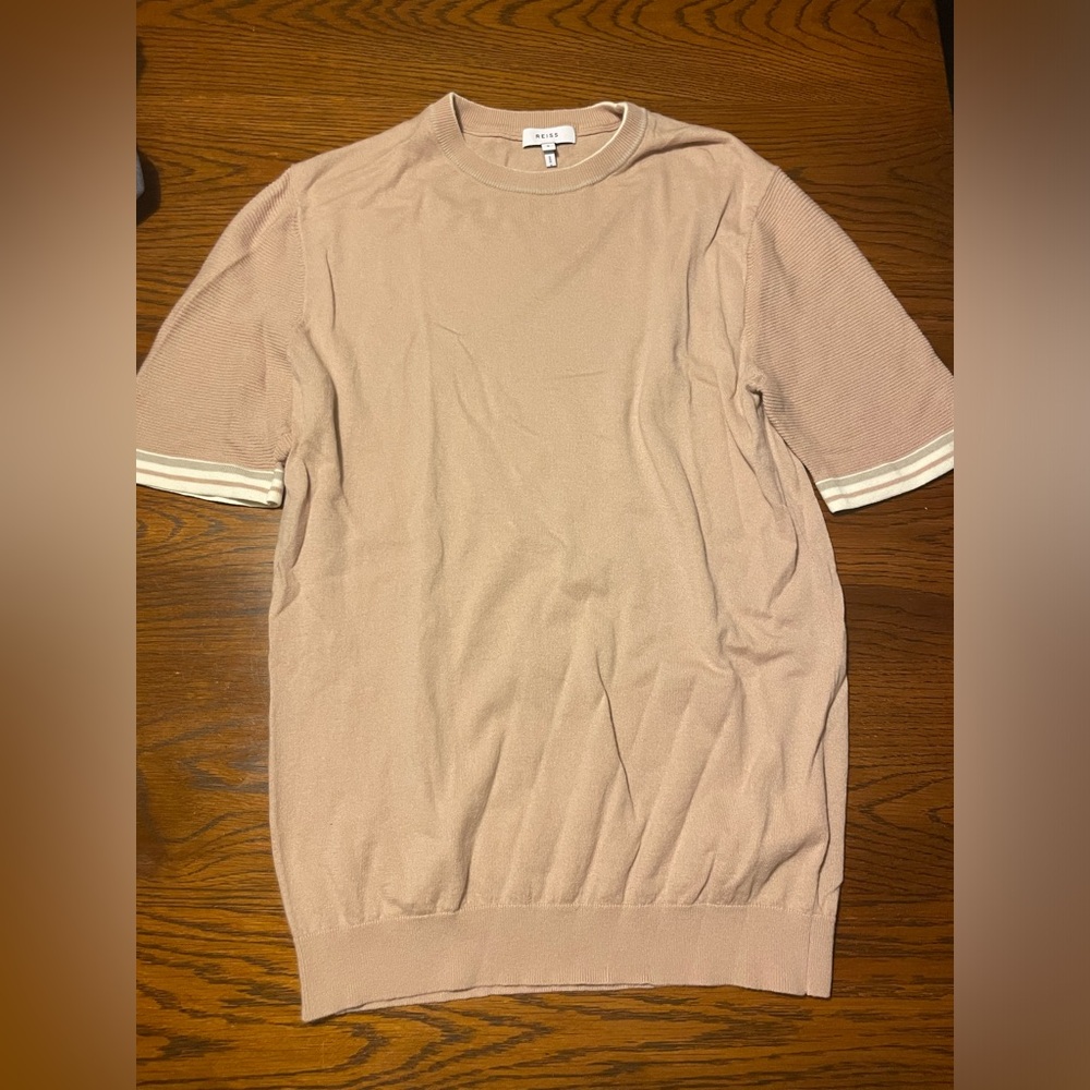 REISS- men’s blush wool combo short sleeve ribbed sweater. NEW without tag.
